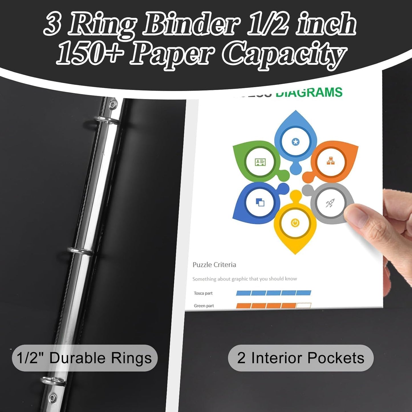 CIXILDTS 0.5-inch Round Ring Binder, Durable 1/2" 3 Ring Binder Fit Letter Size Paper, Presentation View Binders, White,12-Pack