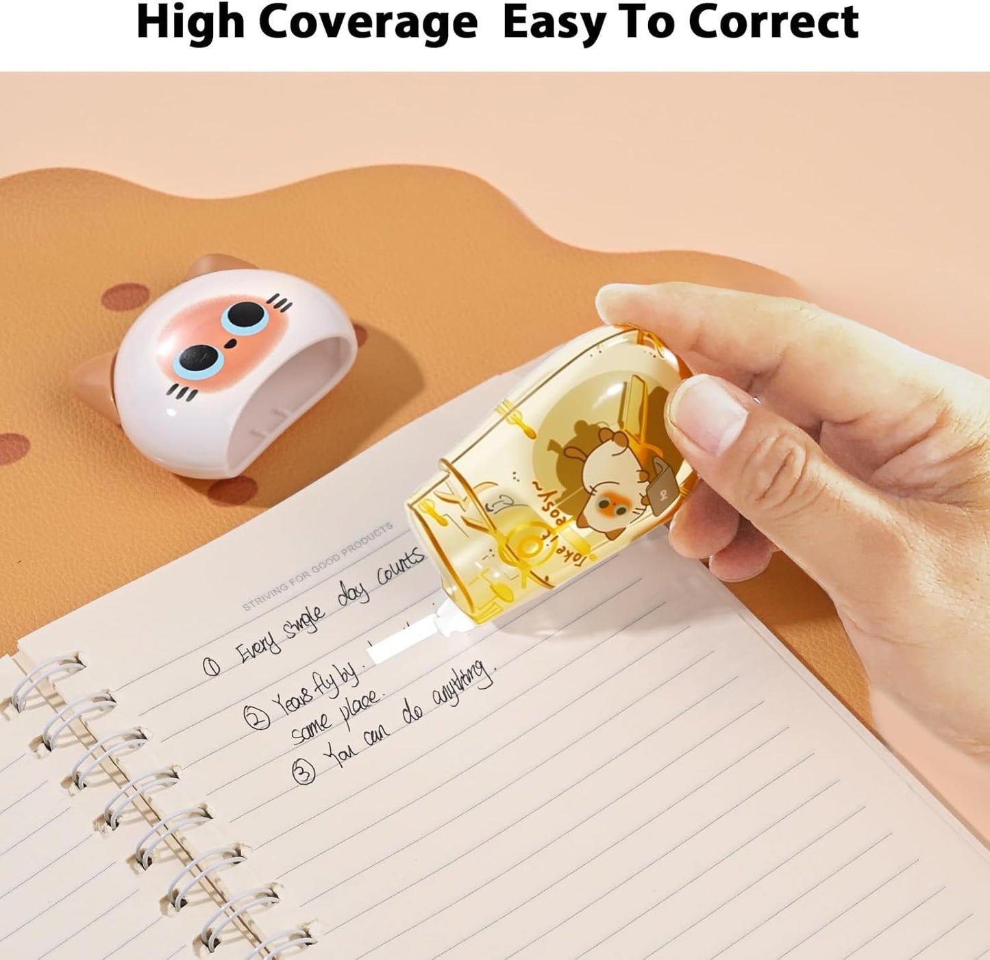 2Pcs Cute Cat White Correction Tape Kawaii Extra-Long Correction Tape – 98ft (30m) Each with Aesthetic Cute Cartoon Cat Applicator for Back To School Office Supplies