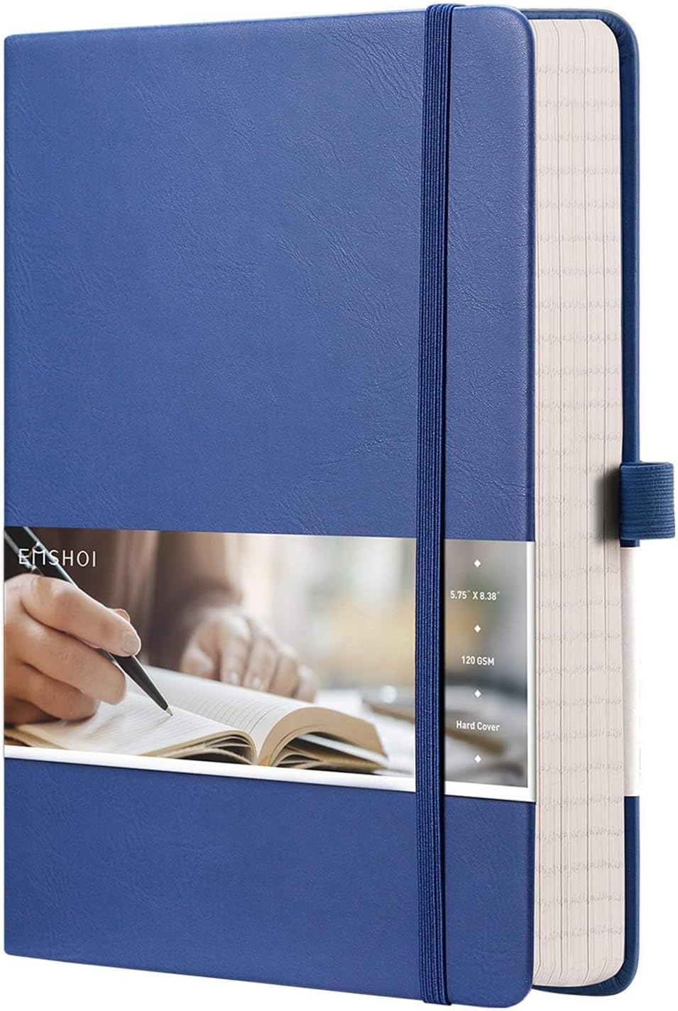 EMSHOI Graph Paper Notebook - 256 Pages A5 Graph Notebook/Journal, Hard Cover, 120gsm Thick Paper, Smooth PU Leather, Inner Pocket, 5.75'' × 8.38''-Black