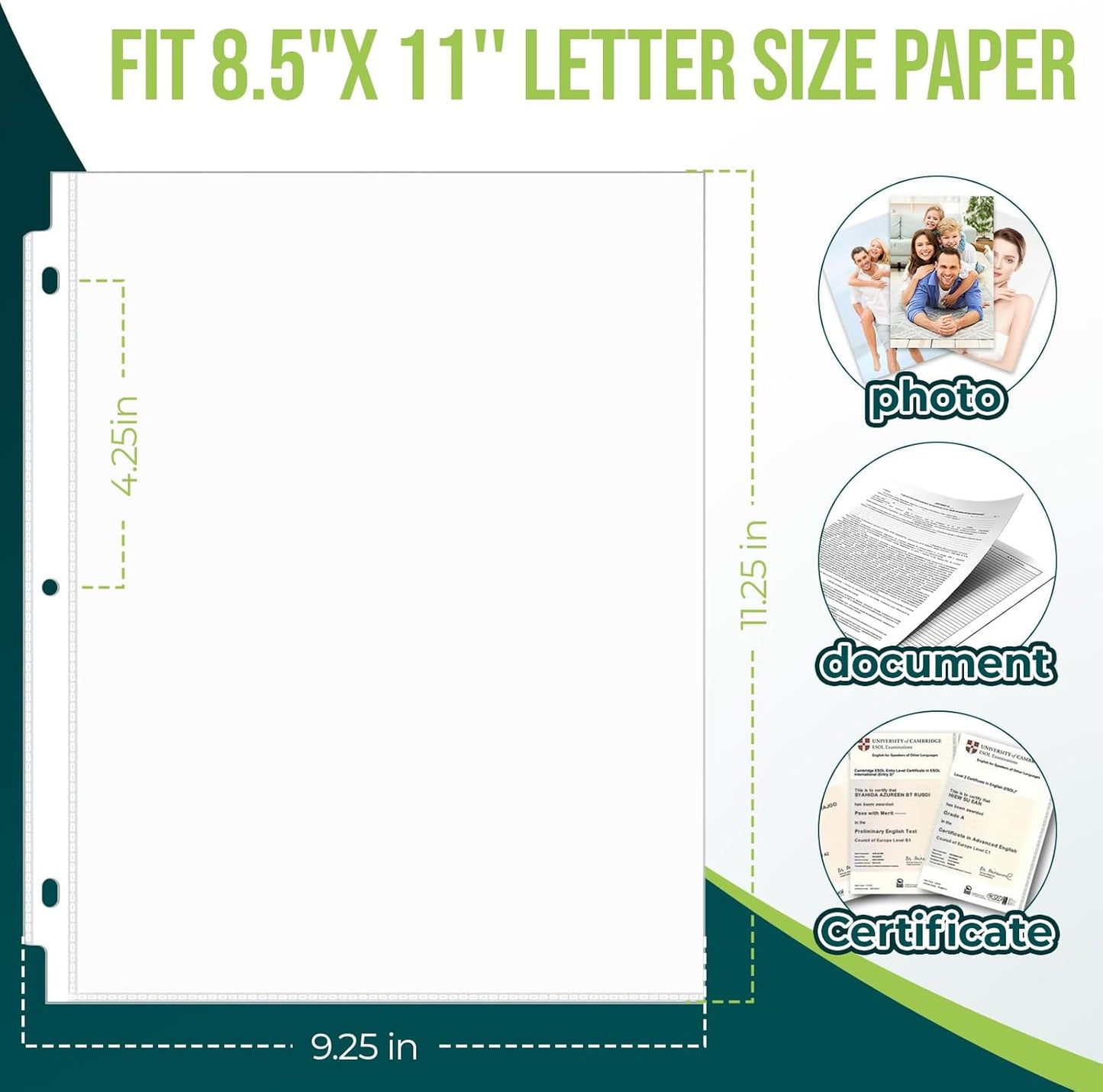 Sheet Protectors 8.5 x11 Inch Clear Page Protectors for 3 Ring Binder,100 Pack Plastic Sleeves for Paper,Documents and Photos,Top Loading Binder Sleeves Paper Protector Letter Size