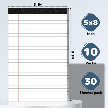 5x8 Legal Pads Writing Pad Note Pads, 8 Pack College Ruled Lined Paper Pad, White Perforated Notebook, Premium Notepads for School Office Home, 30 Sheets/Pack