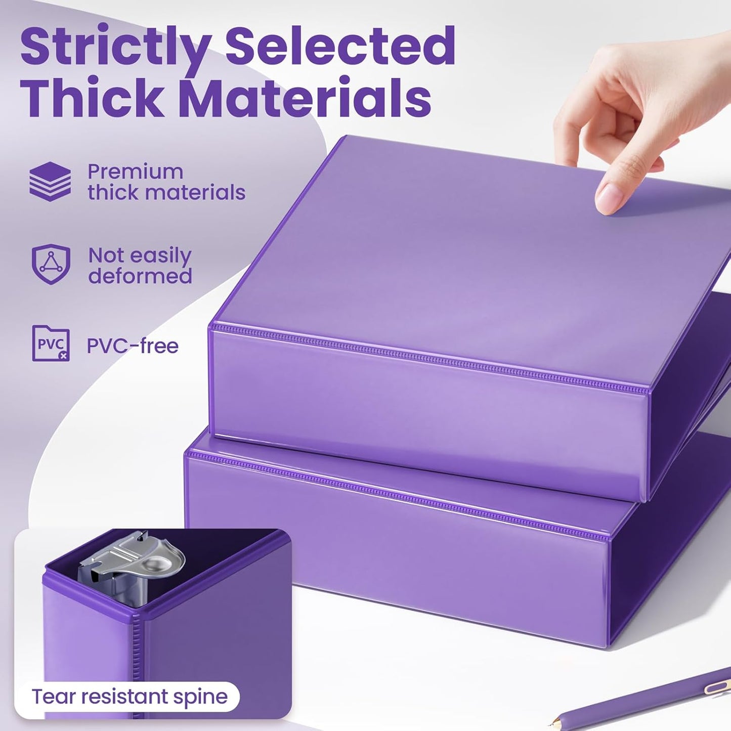 SUNEE 3 Ring Binder 2 Inch, Clear View Binder Three Ring PVC-Free (Fit 8.5x11 Inches) for School or Office Supplies, Light Purple, 1 Pack