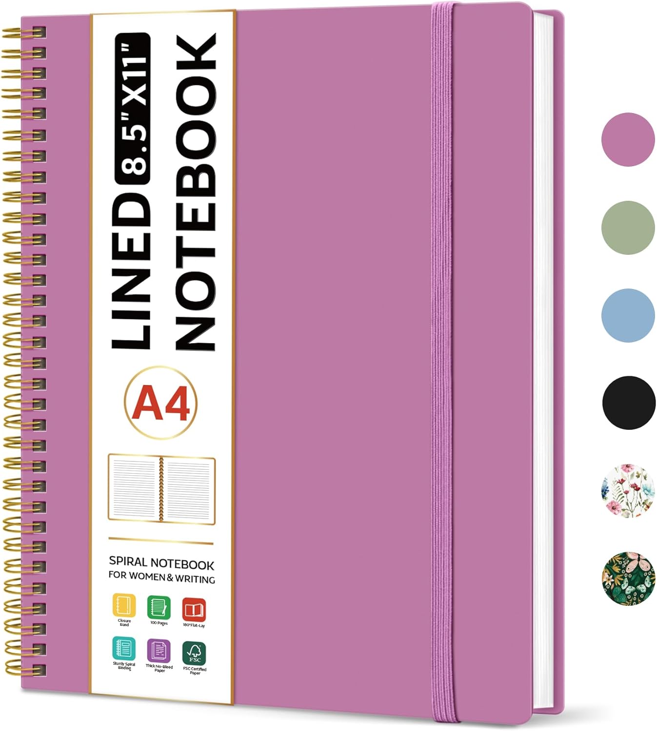 Taja Spiral Lined Notebook, 8.5"x11" Notebooks for Work, Large A4 Journal for Women & Men, College Ruled Journaling Notebook for Writing, Plastic Cover Spiral Journal, Green