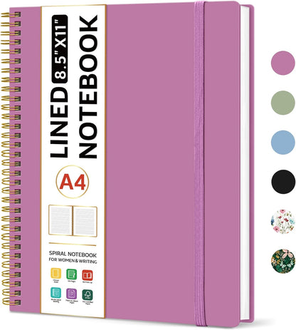 Taja Spiral Lined Notebook, 8.5"x11" Notebooks for Work, Large A4 Journal for Women & Men, College Ruled Journaling Notebook for Writing, Plastic Cover Spiral Journal, Green
