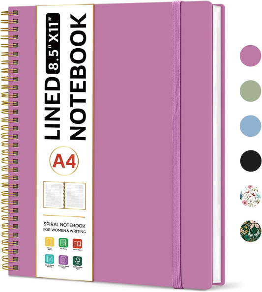 Taja Spiral Lined Notebook, 8.5"x11" Notebooks for Work, Large A4 Journal for Women & Men, College Ruled Journaling Notebook for Writing, Plastic Cover Spiral Journal, Green