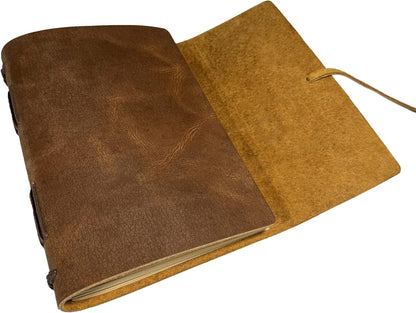 Leather Journal Writing Notebook - Genuine Leather Bound Daily Notepad for Men & Women Lined Paper 240 Kraft Pages, Handmade, Rustic Brown, 5 x 7 in