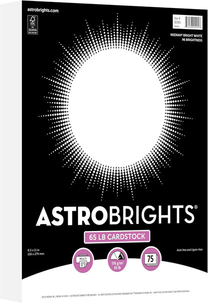 Astrobrights/Neenah Bright White Cardstock, 8.5" x 11", 65 lb/176 gsm, White, 75 Sheets (90905-02) - Packaging May Vary
