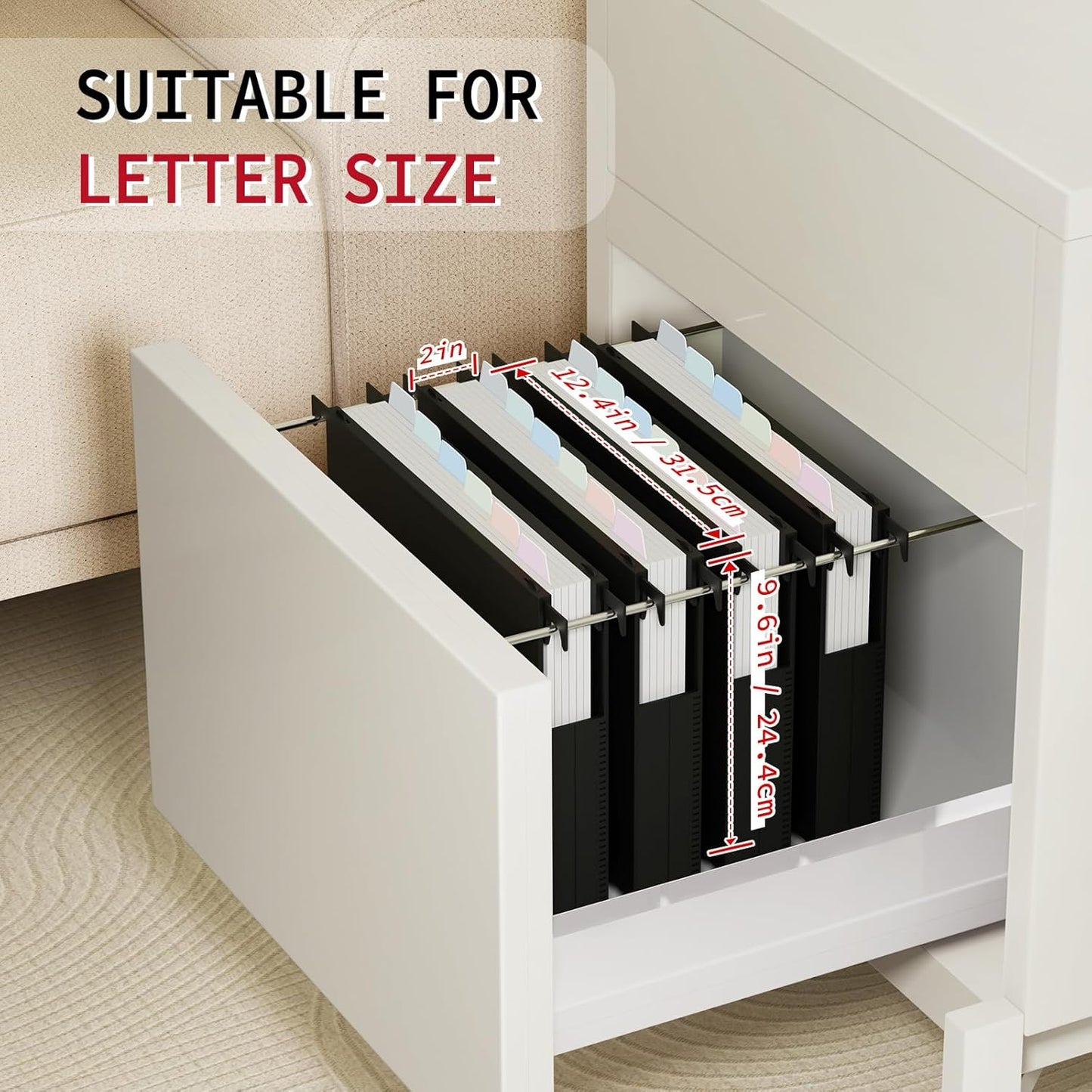 Uquelic Plastic Hanging File Folders Letter Size, 12 Pack Reinforced Heavy Duty Hang Folder with Movable Bright Dividers, Adjustable Tabs, 2" File Organizer for Filing Cabinet, School, Office