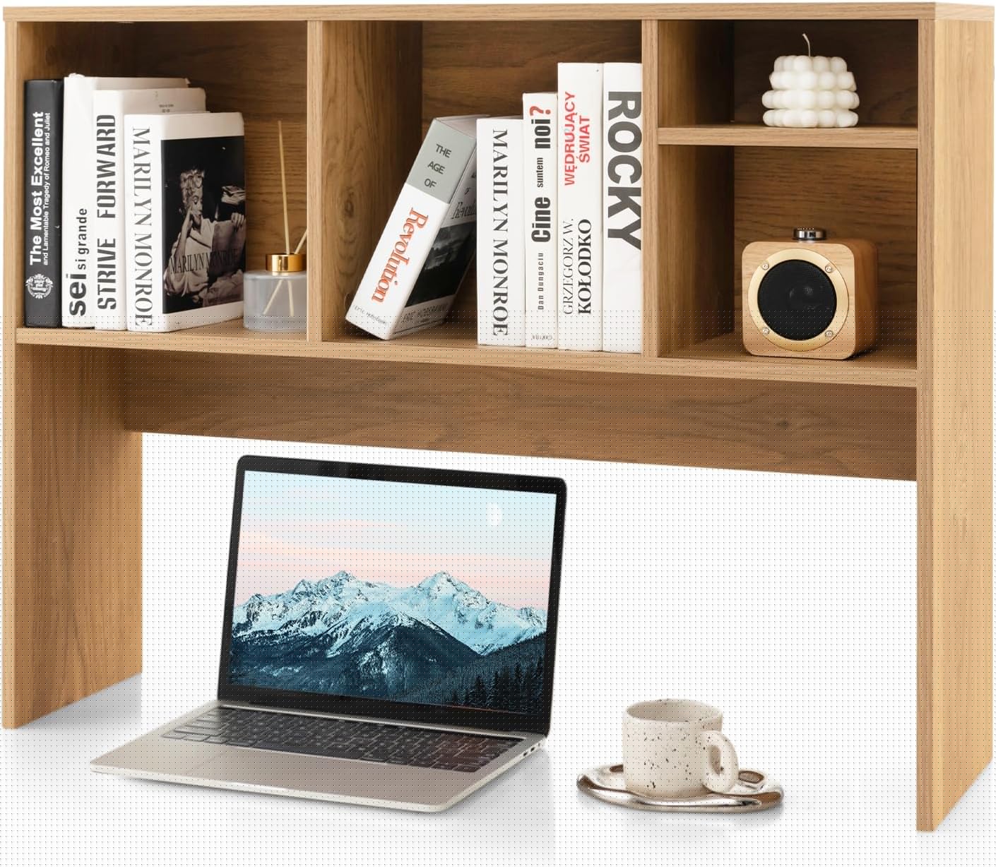 Tangkula Desktop Bookshelf, Countertop Storage Hutch with 5 Shelves for Computer Desk, Desk 3-Tier Display Rack, Multipurpose Wood Desktop Hutch Storage Organizer for Dorm Office Home