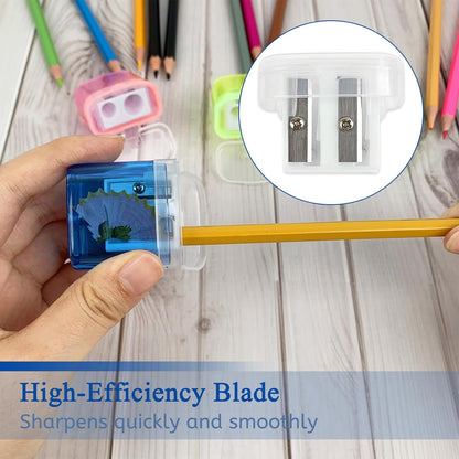 ZUFECY 6 Pack Dual Hole Pencil Sharpener with Debris Chamber, Child-Safe Manual Sharpener for School Office Home Art Supplies (Anti-Slip Design)