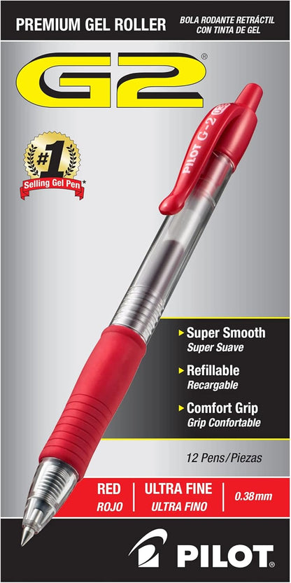 PILOT G2 Premium Refillable and Retractable Rolling Ball Gel Pens, Ultra Fine Point, Black Ink, 12-Pack (31277)