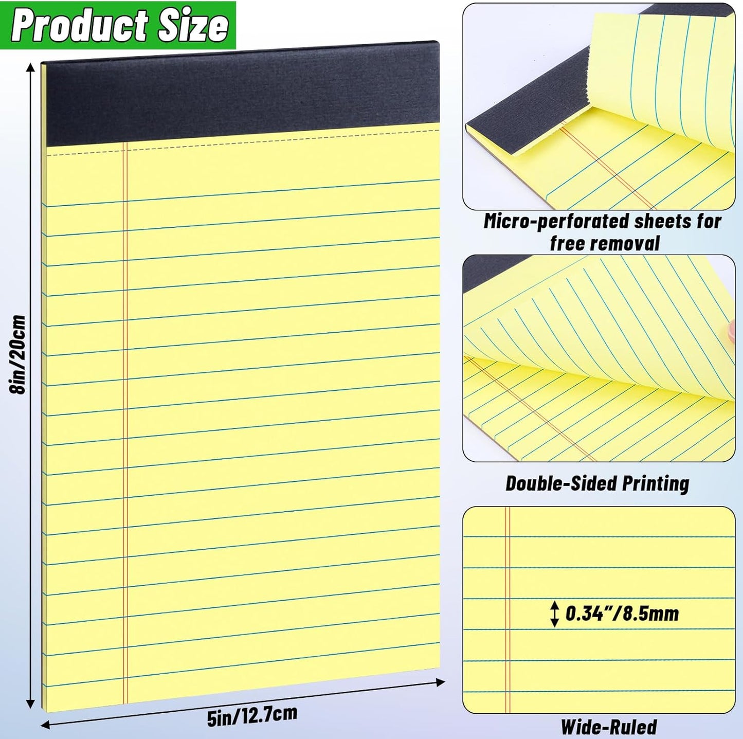 36 Pack Legal Pads Bulk, 5x8 Inch Rainbow Notepad, Note Pads Wide Ruled Perforated Memo Pad for Work Study Daily Note Taking List, Lined Writing Pads Memo Refills Notepads for Office Home School