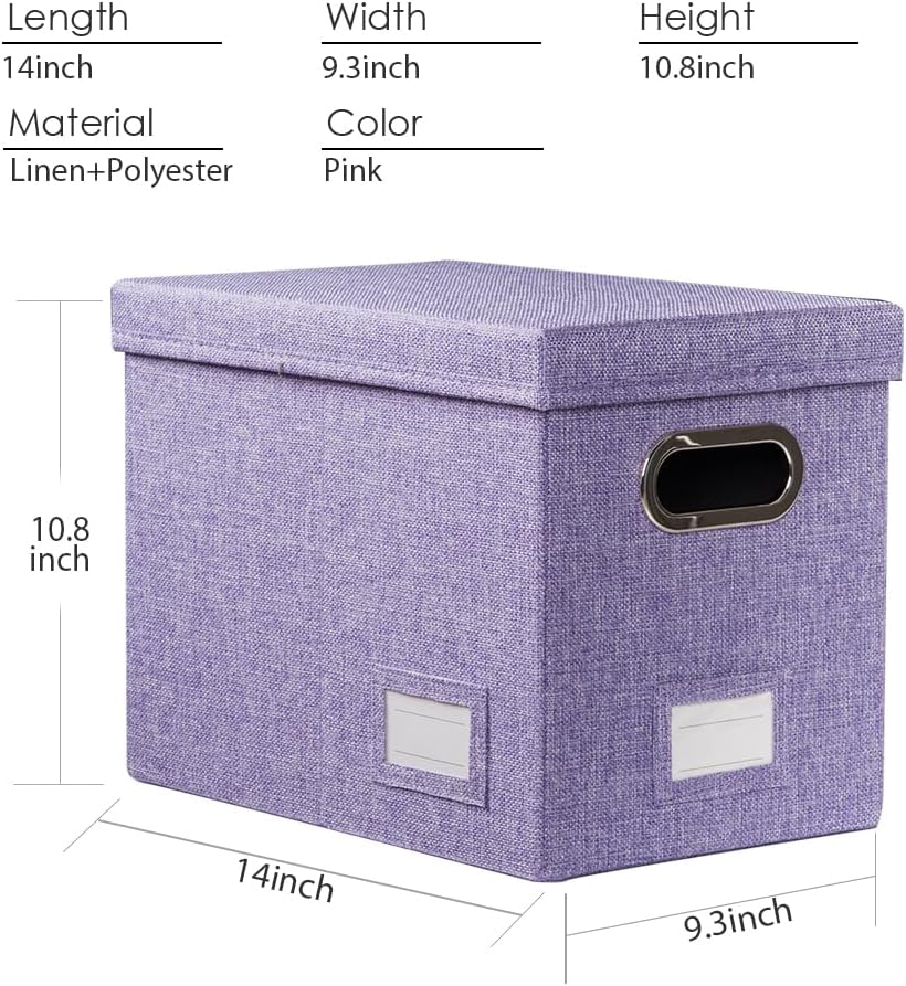 PRANDOM File Organizer Box - Collapsible Decorative Linen Filing Storage with Lids for Letter Size - Grey (14x9.3x10.8 inch)