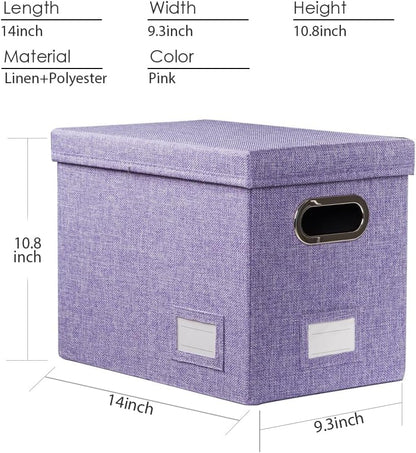 PRANDOM File Organizer Box - Collapsible Decorative Linen Filing Storage with Lids for Letter Size - Grey (14x9.3x10.8 inch)