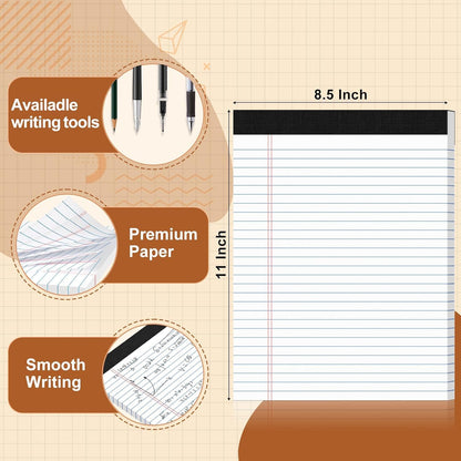 5x8 Legal Pads Writing Pad Note Pads, 8 Pack College Ruled Lined Paper Pad, White Perforated Notebook, Premium Notepads for School Office Home, 30 Sheets/Pack