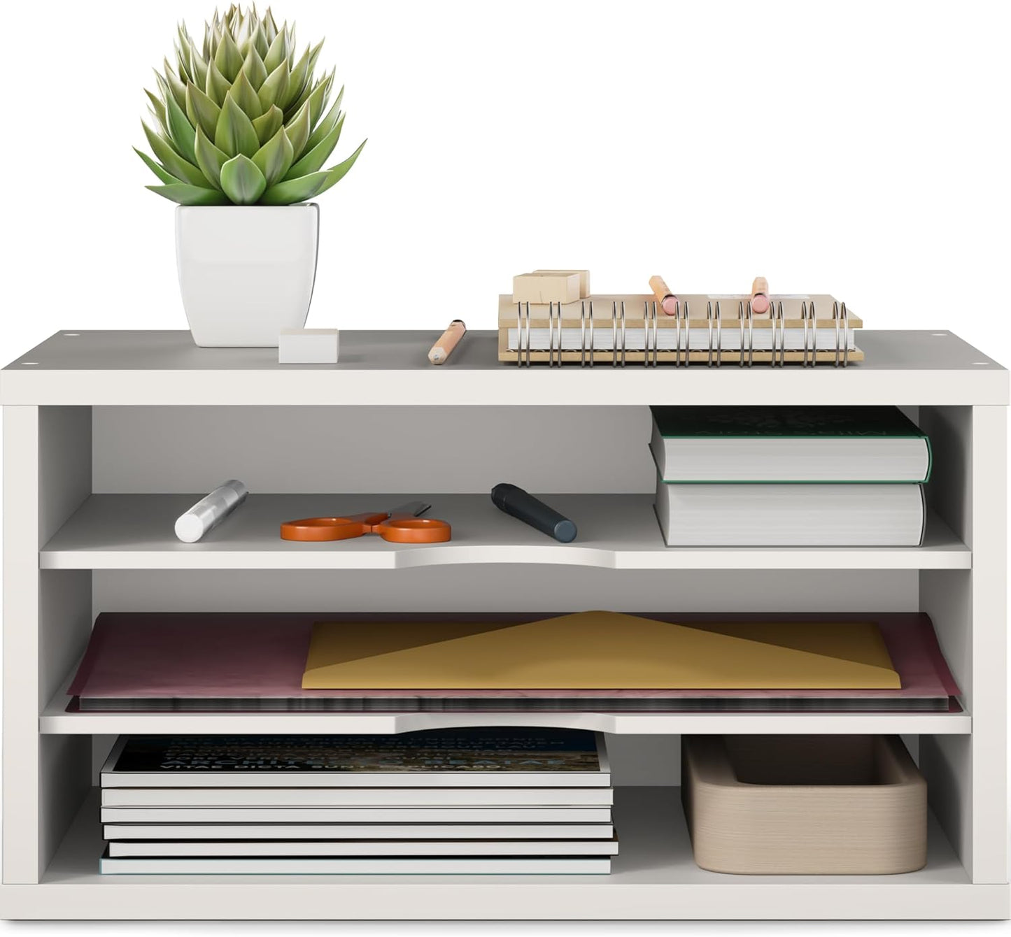 Ballucci File Organizer, 4-Tier Office Desk Organizer, Open Top Wood Paper Organizer for Classroom, Desktop Mail Sorter Paper Tray, Black