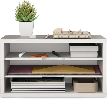 Ballucci File Organizer, 4-Tier Office Desk Organizer, Open Top Wood Paper Organizer for Classroom, Desktop Mail Sorter Paper Tray, Black