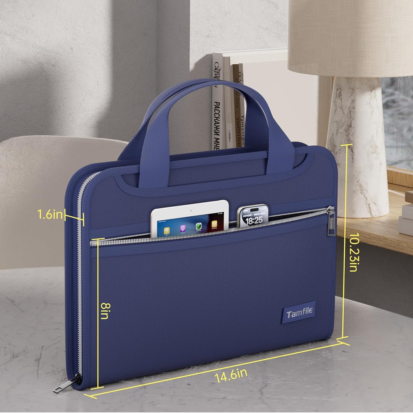 Tamfile Fireproof Accordion File Organizer with Handle, 13 Pocket Transparent Expanding File Folder with Zipper & Labels, File Folder with Multi-Pockets Paper Organizer Folder for Letter A4 Files