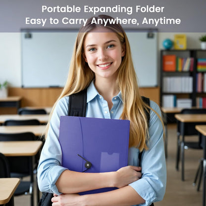 13 Pocket Accordion File Organizer with Elastic Closure, Expanding File Folder for Letter Size A4 Papers, Ideal for Home, Office Supplies, College Essentials - Purple