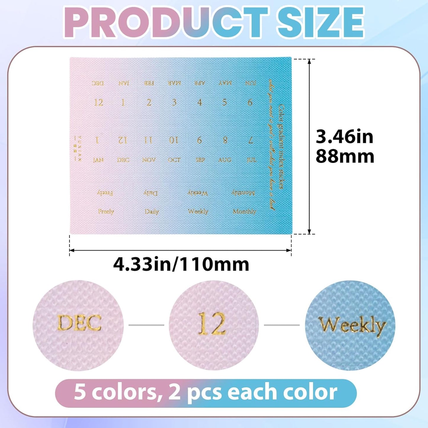 OIIKI 180pcs Planner Monthly Tabs, Self-Adhesive Index Tabs Stickers, Gradient Sticky Page Markers Labels for Document Notebooks Books Project Binders Office- 5 Colors(D Style)