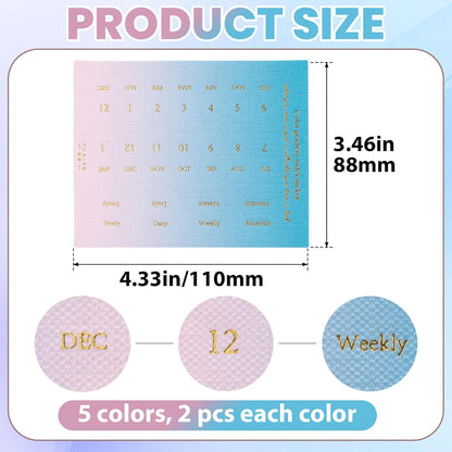 OIIKI 180pcs Planner Monthly Tabs, Self-Adhesive Index Tabs Stickers, Gradient Sticky Page Markers Labels for Document Notebooks Books Project Binders Office- 5 Colors(D Style)