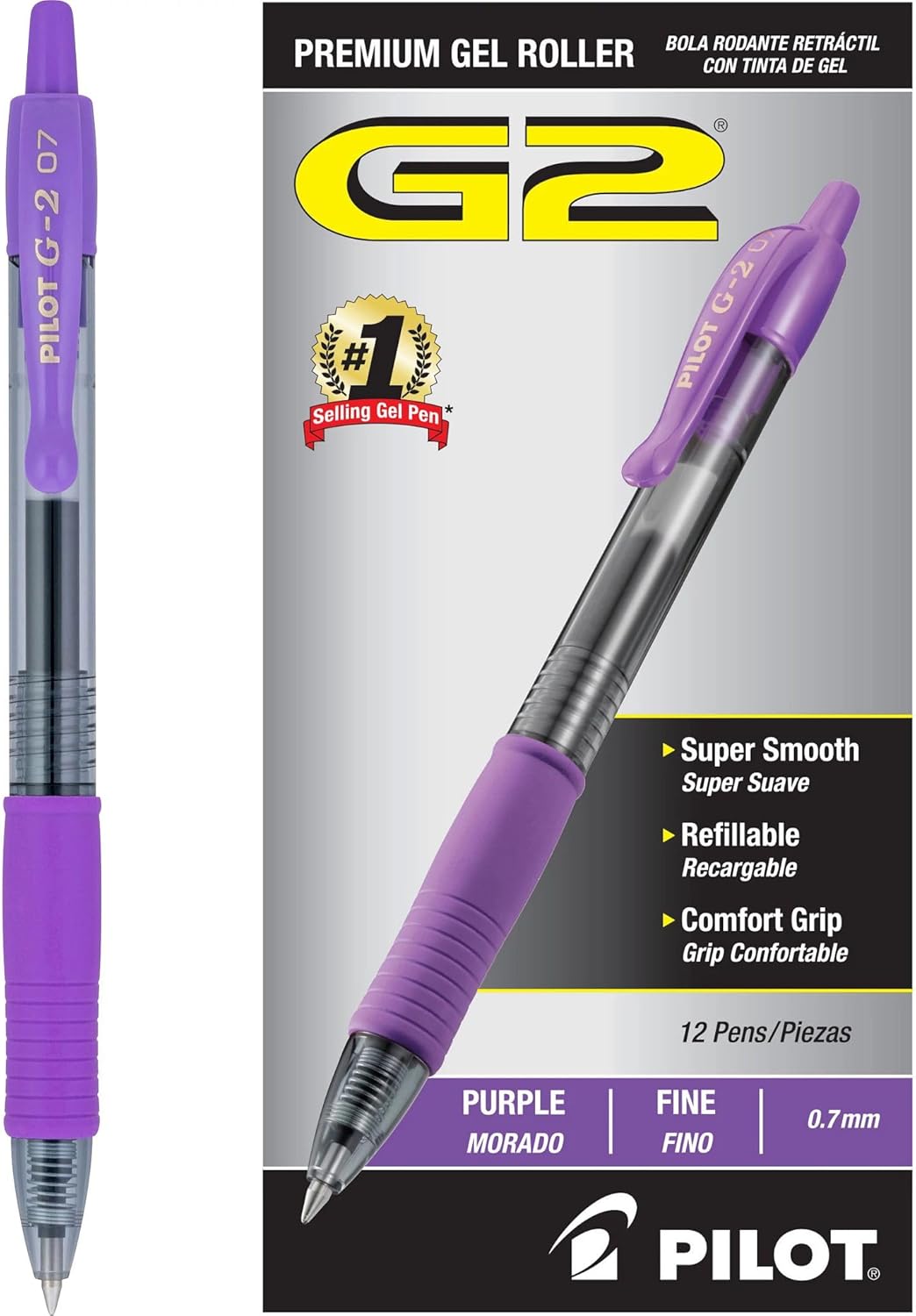 PILOT G2 Premium Refillable & Retractable Rolling Ball Gel Pens, Fine Point, Blue Ink, 12-Pack (31021)