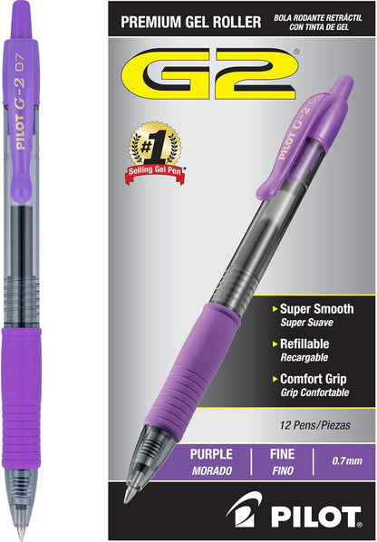 PILOT G2 Premium Refillable & Retractable Rolling Ball Gel Pens, Fine Point, Blue Ink, 12-Pack (31021)