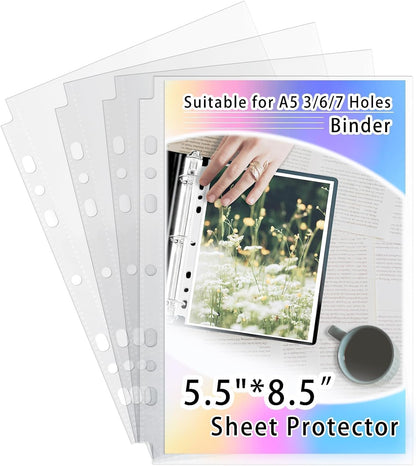 40 Pack Sheet Protectors 5.5x8.5 Inch, 80 Pockets Photocard Sleeves for A5 Binder 6 Ring - Ultra Clear Polypropylene for Travel Organizer & Scrapbooking