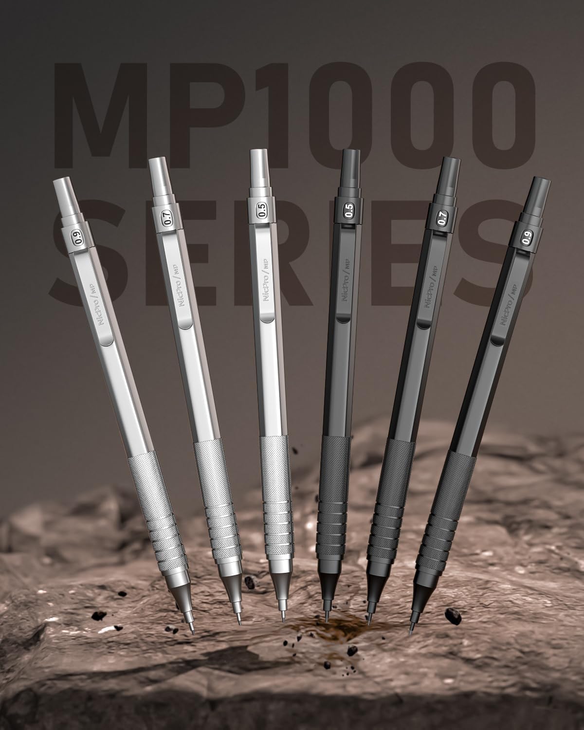 Nicpro 0.5 mm Mechanical Pencils Set with Case, 3 Metal Artist Pencil With 480PCS HB Lead Refills, 3 Erasers,9 Eraser Refills For Architect Art Writing Drafting, Drawing, Engineering, Sketching, Black