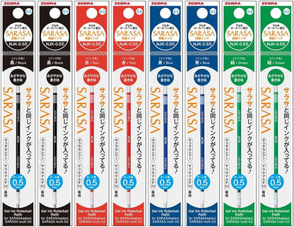 Zebra Ballpoint Pen Refill, NJK-0.5 Lead, Sarasa Multi, Sarasa Select, Preferred Compatible, Black, Red, Teal, Set of 8 RNJK5-BKRBLG-8AZ