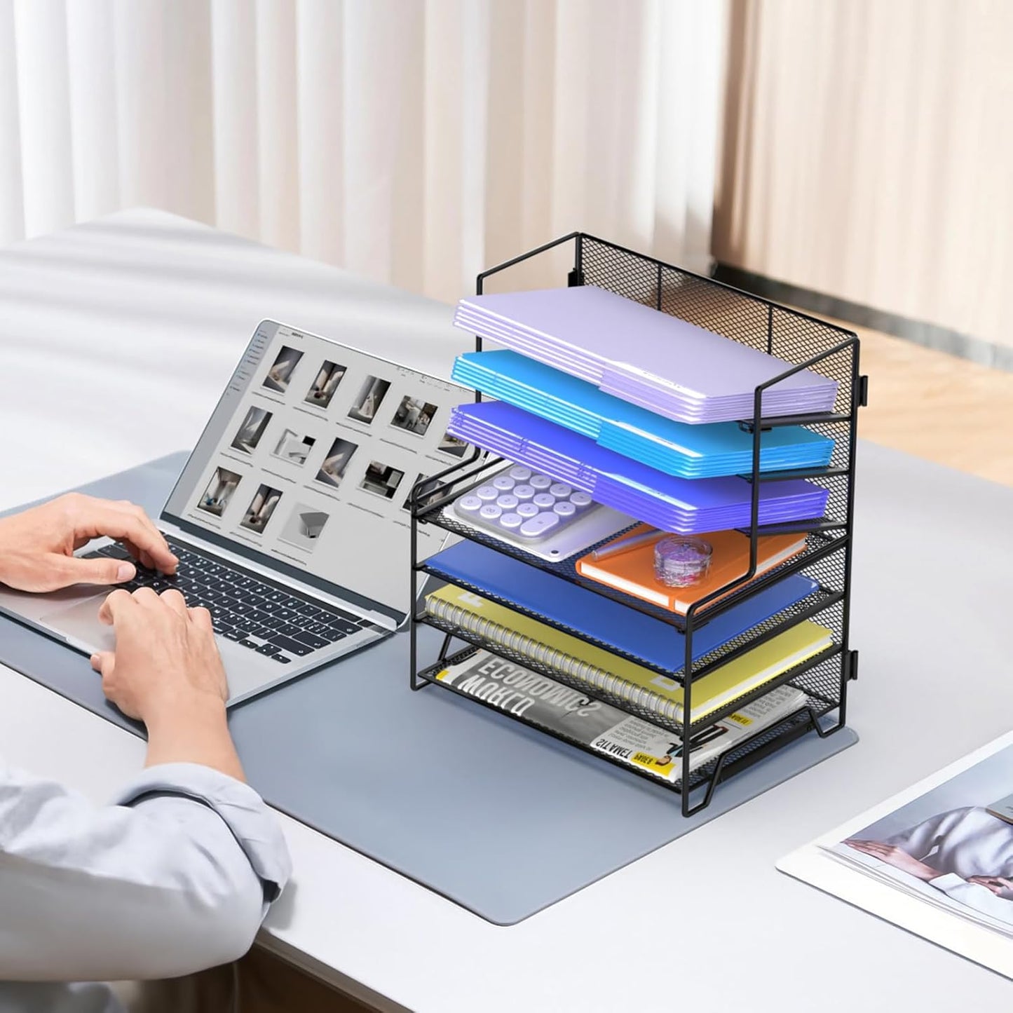 7 Tier Desk File Organizer Metal Mesh Paper Sorter Letter Tray Desktop Organizer for Home Study Office and Workspace, Black