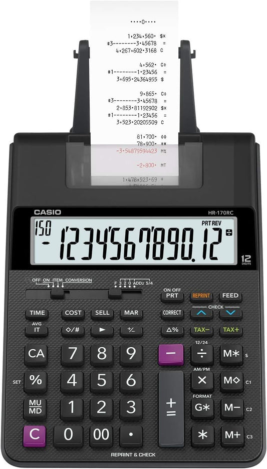 Casio HR-170RC Plus – Mini Desktop Printing Calculator | Check & Correct, Cost/Sell/Margin, Dual-Color Print | Ideal for Taxes, Bookkeeping & Accounting Tasks, Assorted Colors