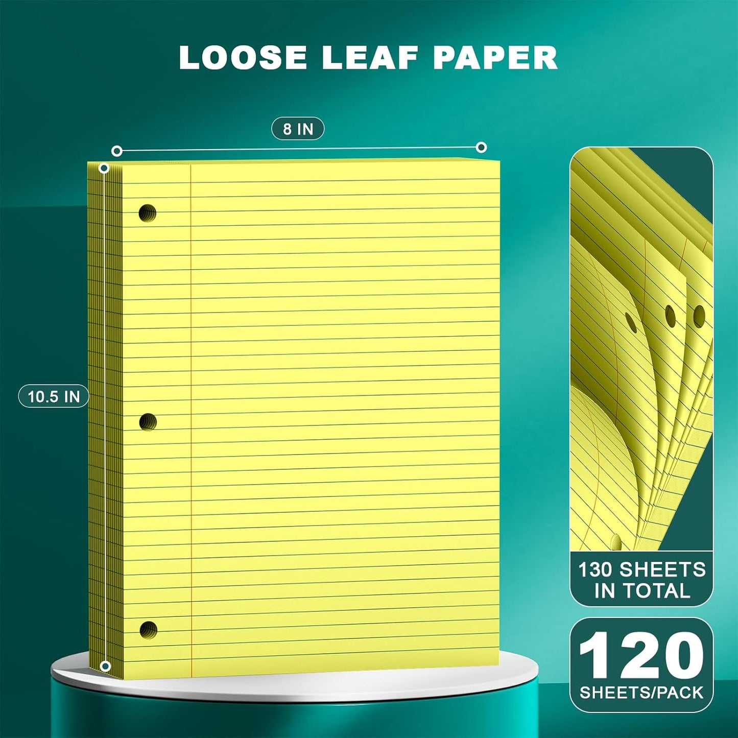 Note Pads 8 X 10.5 Loose Leaf Paper, 120Sheets, 3 Hole Punched Lined Paper, College Ruled 8 X 10.5 Notebooks, 10-1/2" X 8 Binder Writing Pads, Filler Paper For Engineering, Office, School Supplies