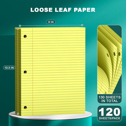 Note Pads 8 X 10.5 Loose Leaf Paper, 120Sheets, 3 Hole Punched Lined Paper, College Ruled 8 X 10.5 Notebooks, 10-1/2" X 8 Binder Writing Pads, Filler Paper For Engineering, Office, School Supplies