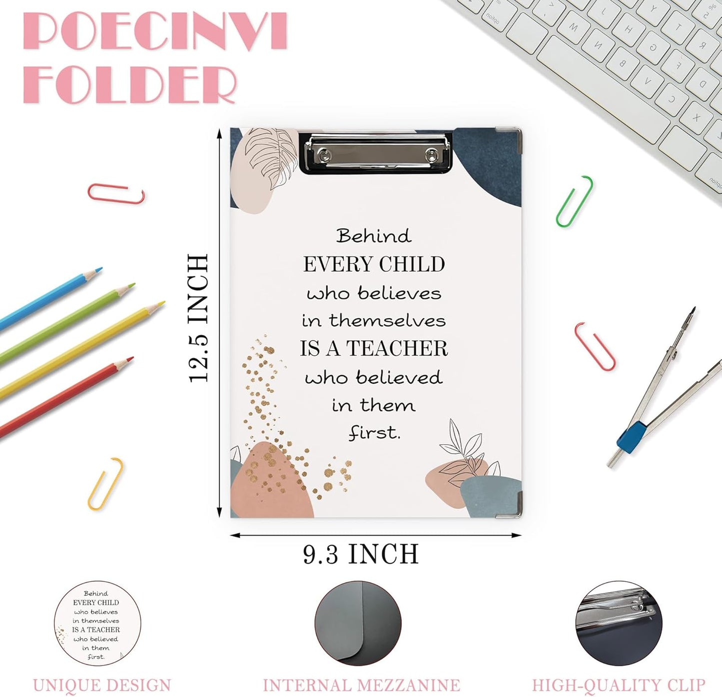 Trendy Black Leopard Print Clipboard Folio with Storage for Office Classroom, Preppy Dark Cheetah Print Padfolio with Metal Clip for Nurses Teachers Students Women Men, 12.4x9.25 in