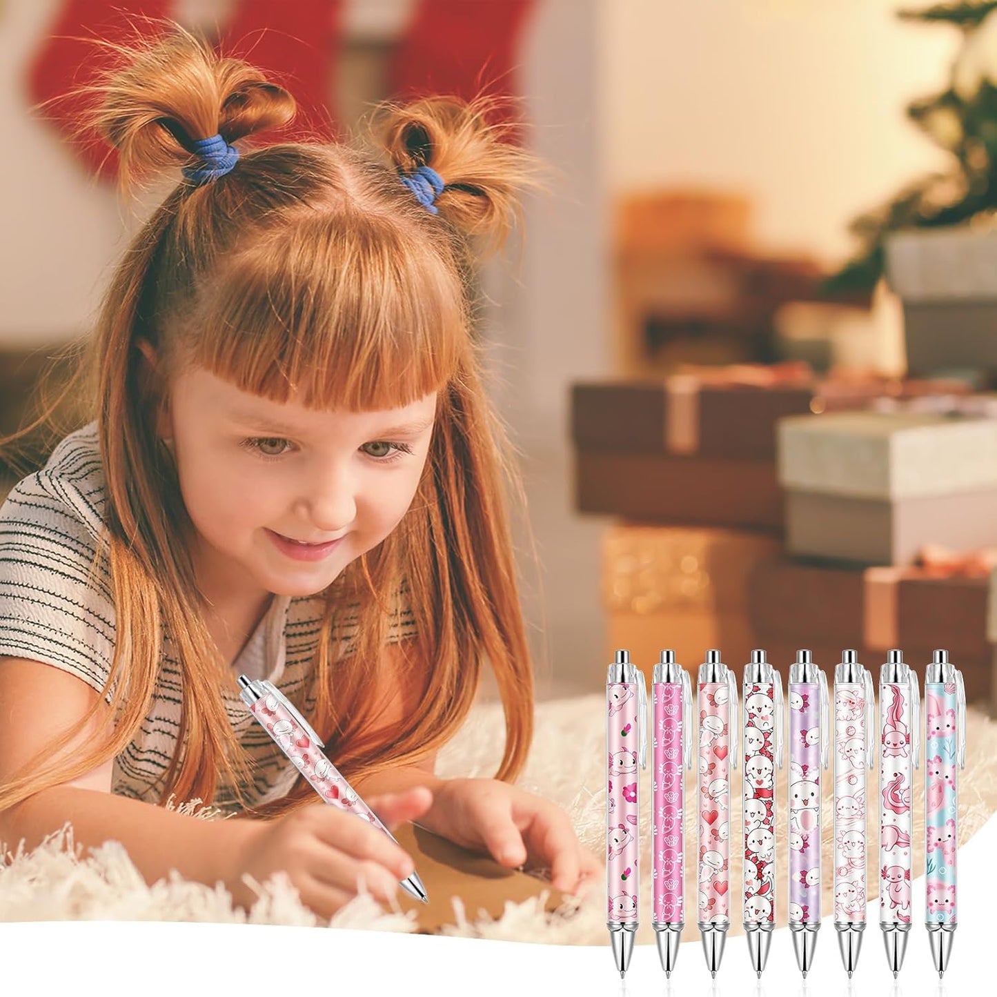 Ireer 8 Pcs Ballpoint Pens for Women 1.00 mm Cute Black Ink Pens Fine Point Smooth Writing for Journaling Aesthetic Office Supplies (Mahjong)
