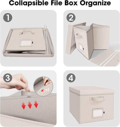 File Organizer Box with Lid, Linen Hanging File Storage Box with Handle, Collapsible Document Filling Box for Letter/Legal Folder, Portable File Box for Office/Decor/Home (1 Pack, Green)