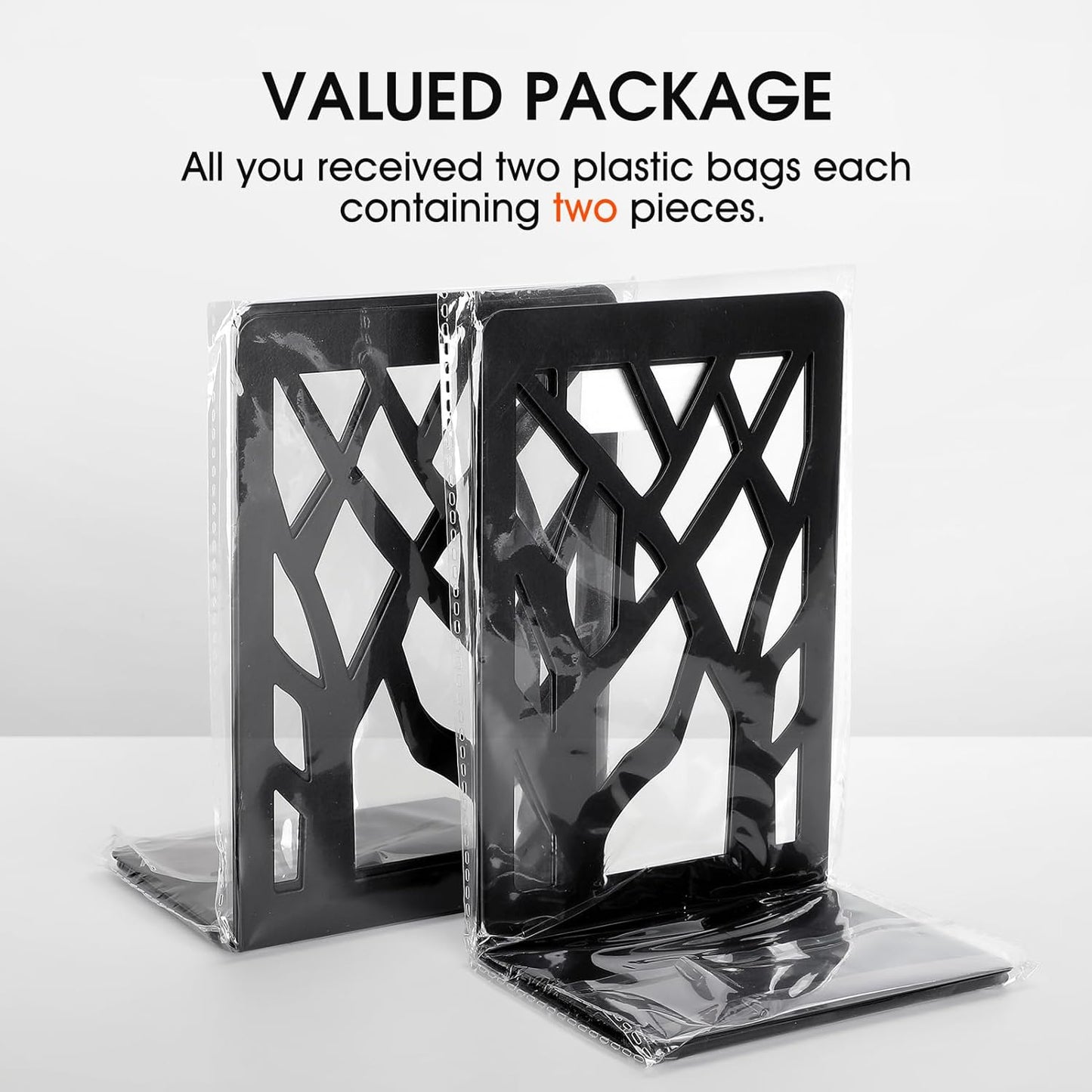 MaxGear Book Ends Tree Design Modern Bookends for Shelves, Non-Skid Book Holder, Heavy Duty Metal Book Storage for Books/CDs, Decorative Book Stopper for Home, 7 x 4.7 x 3.5”, Black,2 Pair/4 Pieces