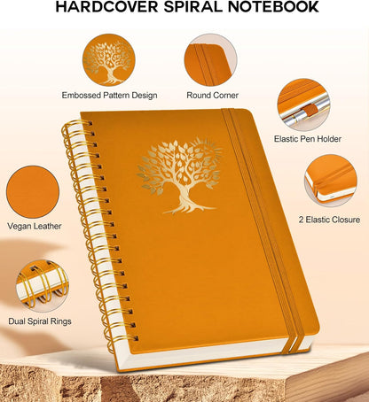 Spiral Notebook Journal for Women Men, 300 Numbered Lined Pages, College Ruled, A5 Hardcover Spiral Bound Notebook for School, Work, Note Taking Writing, Leather Spiral Journal Medium 5.9"x8.5"