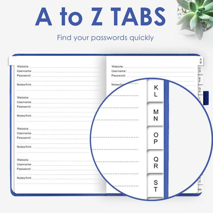 Elegant Password Book with Alphabetical Tabs - Hardcover Password Book for Internet Website Address Login - 5.2" x 7.6" Password Keeper and Organizer w/Notes Section & Back Pocket (Turquoise)