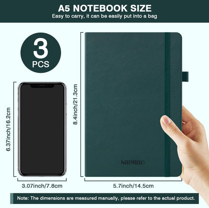 NIRMIRO Small Notebook Journals, 3 Pack Mini Pocket Note pads for Men & Women Writing, A6 Small Leather Notepad 3.7" x 5.7" with Pen, Black, Red, Green