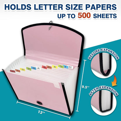 H4D 13-Pocket Accordion File Organizer with Mesh Pocket, Expanding File Folder with Tabs, Expandable Document Organizer for Home Office School, Letter Size, Teal