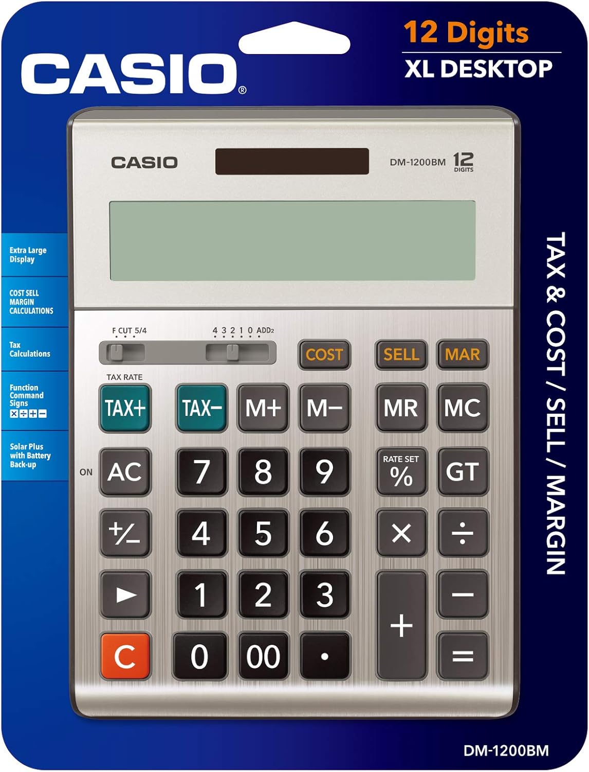 Casio DM-1200BM – Business Desktop Calculator with Cost/Sell/Margin & Tax Keys | Extra-Large 12-Digit Display, Kickstand | Ideal for Office & Finance Use