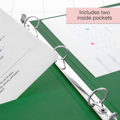 BAZIC Products 3 Ring Binder - Green, Economy View Binder with Clear Overlay Cover and Round Rings, Organizer for School Office Home Use, 1-inch Capacity Holds 175 Sheets Paper, 12-Pack