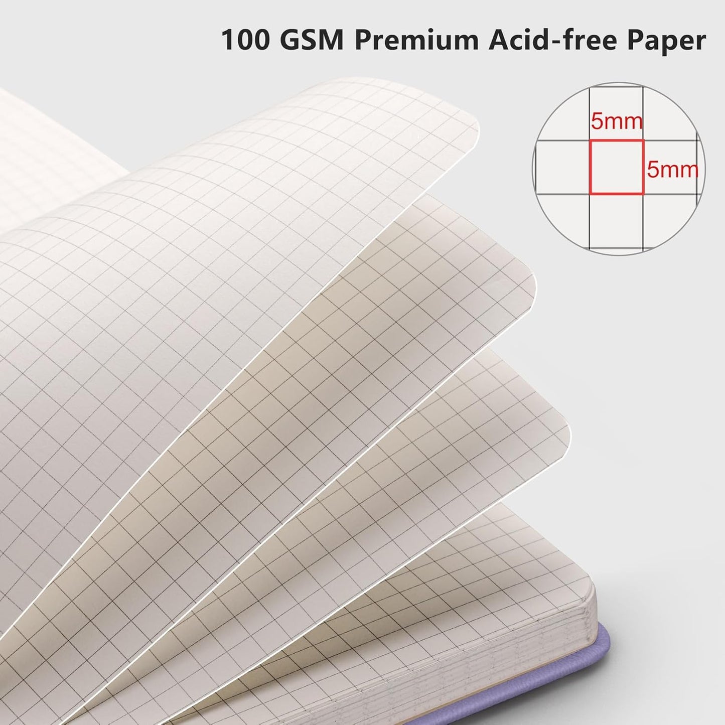 RETTACY Graph Grid Paper Notebook, 192 Pages, A5 Medium Size (5.7'' x 8.3''), 5 Squares per Inch, Leather Hardcover, 100 GSM Thick Paper, for School, Students, Math, Engineering (Brown)