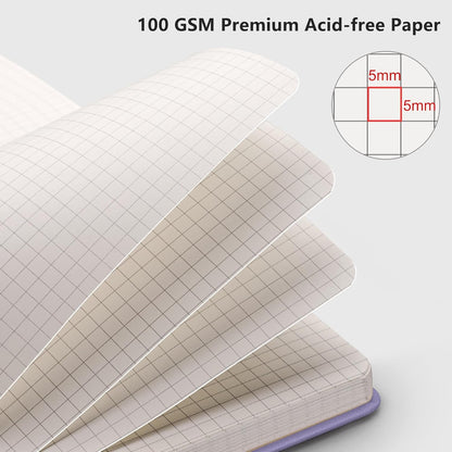 RETTACY Graph Grid Paper Notebook, 192 Pages, A5 Medium Size (5.7'' x 8.3''), 5 Squares per Inch, Leather Hardcover, 100 GSM Thick Paper, for School, Students, Math, Engineering (Brown)