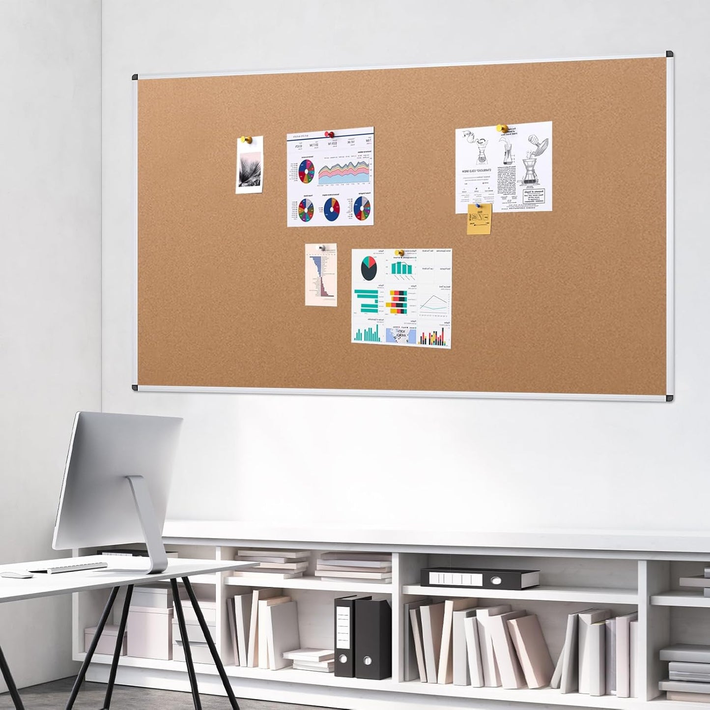 VIZ-PRO Cork Notice Board Bulletin Board, 96 X 48 Inches, Pack of 2, Silver Aluminium Frame
