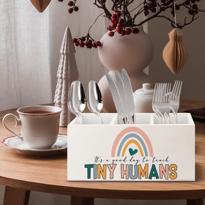 Teacher Appreciation Gifts, Boho Rainbow Teacher Wooden Pen Pencil Holder for Office Desk, Back to School Supplies Gifts for Teachers, It's a Good Day to Teach Tiny Humans