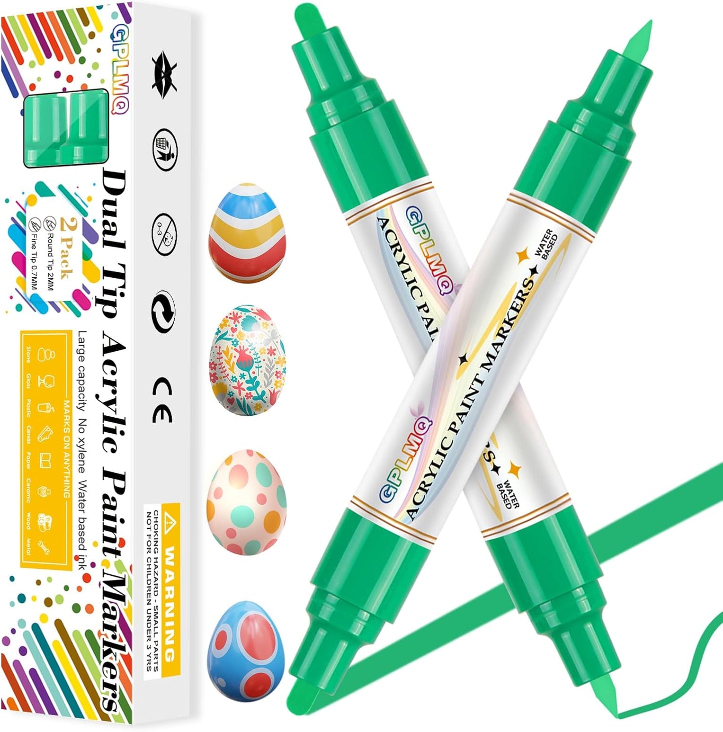 Paint Markers Paint Pens - 2 Pack Dual Tip Acrylic Permanent Marker (0.7mm & 3mm), Non-Toxic, Water-Based for Art Painting, Stone, Ceramic, Glass, Wood, Fabric, Metal, DIY Crafts (White)