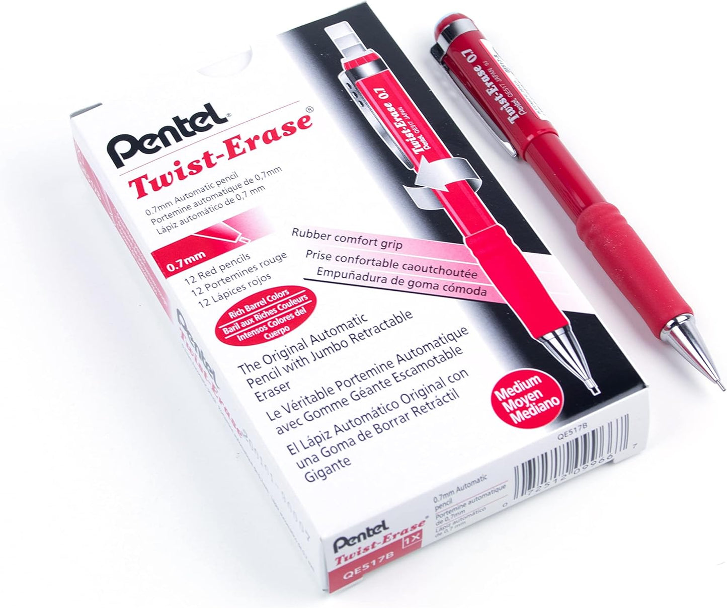 Pentel Twist-Erase III Mechanical Pencil, (0.7mm), Black Barrel, 12 Pack (QE517A)